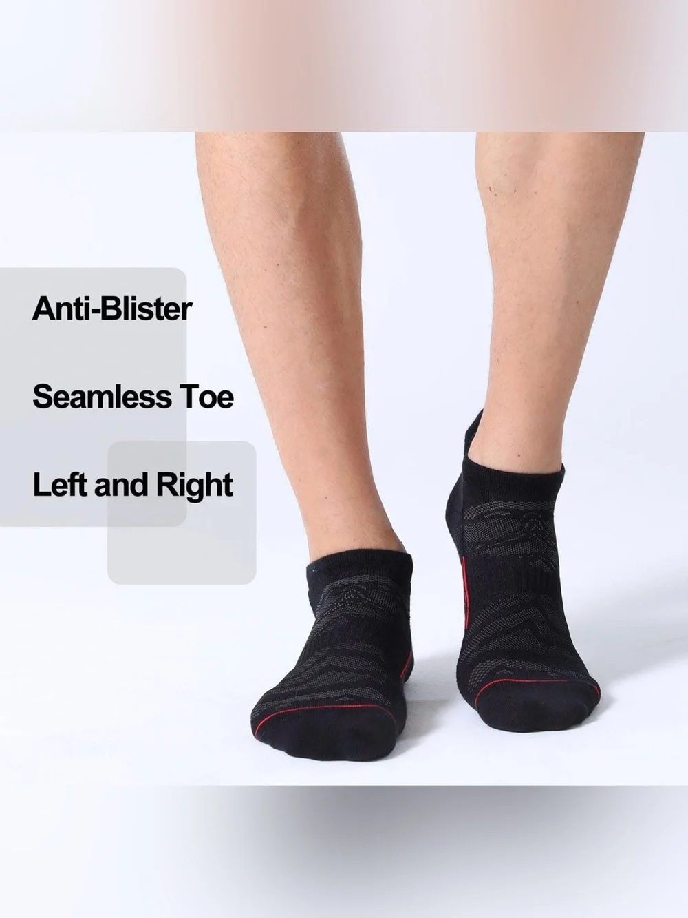 FITRELL 6 Pack Men's Ankle Running Socks Low Cut Cushioned 12-15, Black+grey+Red